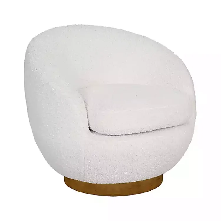 Kirklands Home Accent Chairs|Jessel Cream Sherpa Swivel Chair with Wood Base White