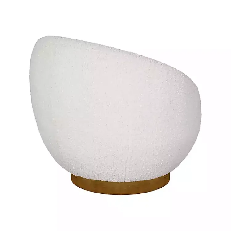 Kirklands Home Accent Chairs|Jessel Cream Sherpa Swivel Chair with Wood Base White