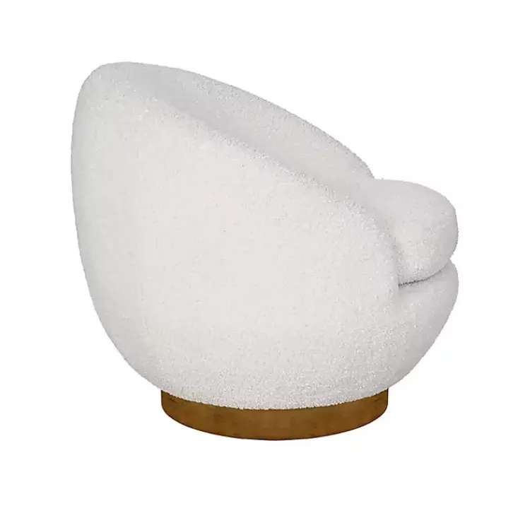 Kirklands Home Accent Chairs|Jessel Cream Sherpa Swivel Chair with Wood Base White