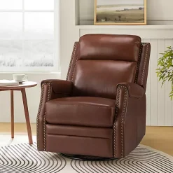 Kirklands Home Accent Chairs|Johanna Leather Swivel Power Recliner Brown