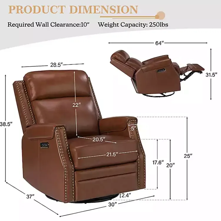 Kirklands Home Accent Chairs|Johanna Leather Swivel Power Recliner Brown