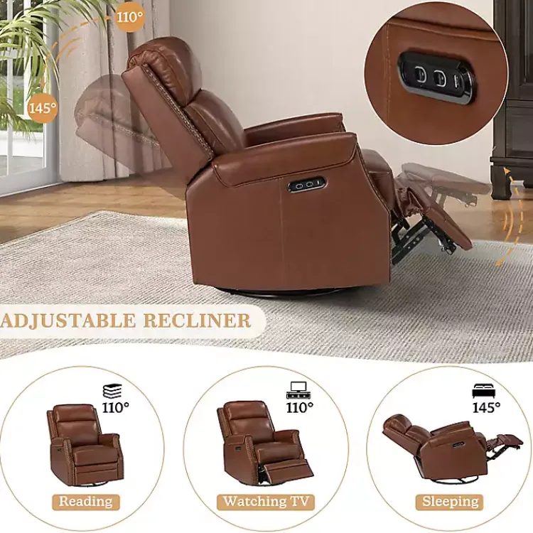 Kirklands Home Accent Chairs|Johanna Leather Swivel Power Recliner Brown