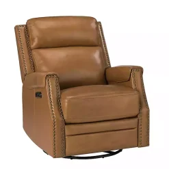 Kirklands Home Accent Chairs|Johanna Leather Swivel Power Recliner Tan