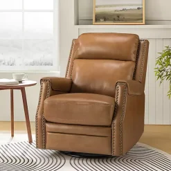 Kirklands Home Accent Chairs|Johanna Leather Swivel Power Recliner Tan