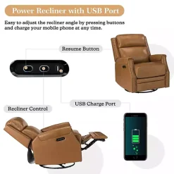 Kirklands Home Accent Chairs|Johanna Leather Swivel Power Recliner Tan