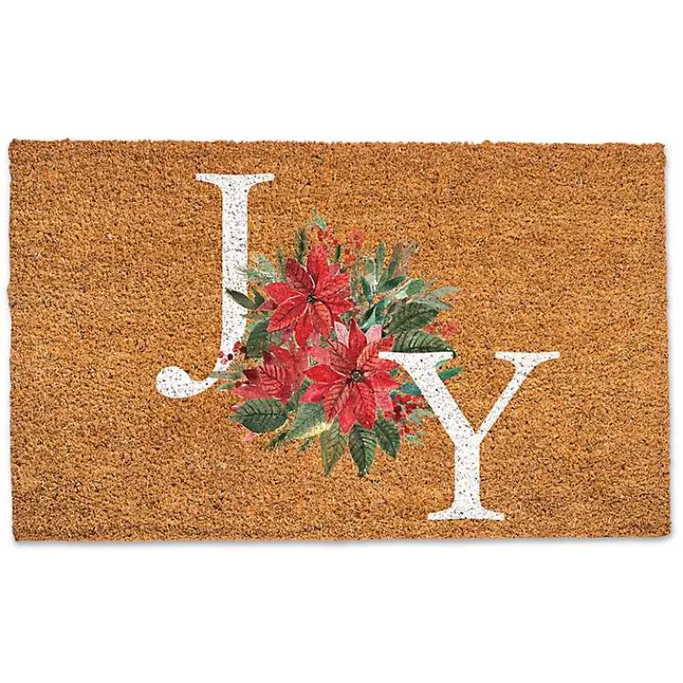 Joy Poinsettia Coir Doormat Outdoor Christmas Decorations