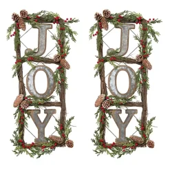 Outlet Joy Window Pane Wreath Wall Plaques, Set of 2 Christmas Art & Wall Decor