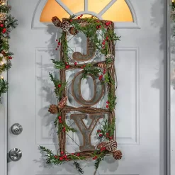 Outlet Joy Window Pane Wreath Wall Plaques, Set of 2 Christmas Art & Wall Decor