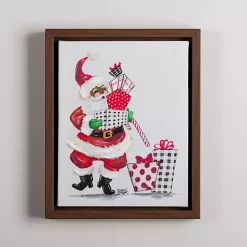 Clearance Joyful Santa with Presents Framed Canvas Art Print Christmas Art & Wall Decor