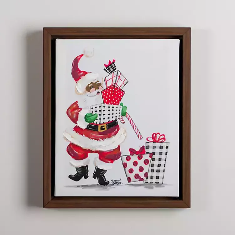 Clearance Joyful Santa with Presents Framed Canvas Art Print Christmas Art & Wall Decor