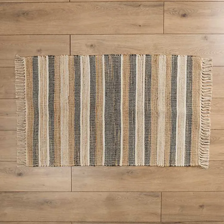 Kirklands Home Accent Rugs|Jute Denim Striped Scatter Rug