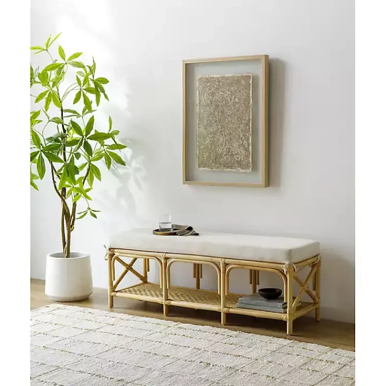 Kirklands Home Benches & Ottomans|Kaili Natural Rat Cushioned Bench Tan