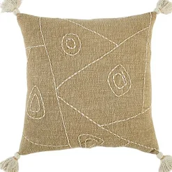 Outlet Kantha Khaki Handstitched Throw Pillow Pillows