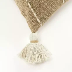 Outlet Kantha Khaki Handstitched Throw Pillow Pillows