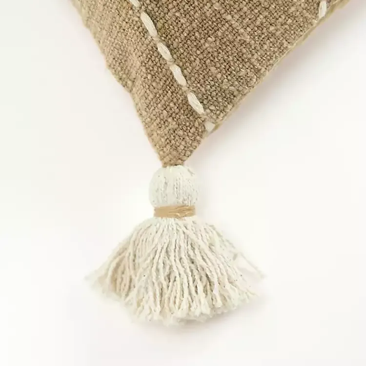 Outlet Kantha Khaki Handstitched Throw Pillow Pillows