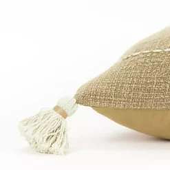 Outlet Kantha Khaki Handstitched Throw Pillow Pillows