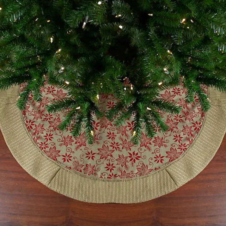 Hot Knit Burlap Poinsettia Tree Skirt Christmas Tree Skirts & Collars