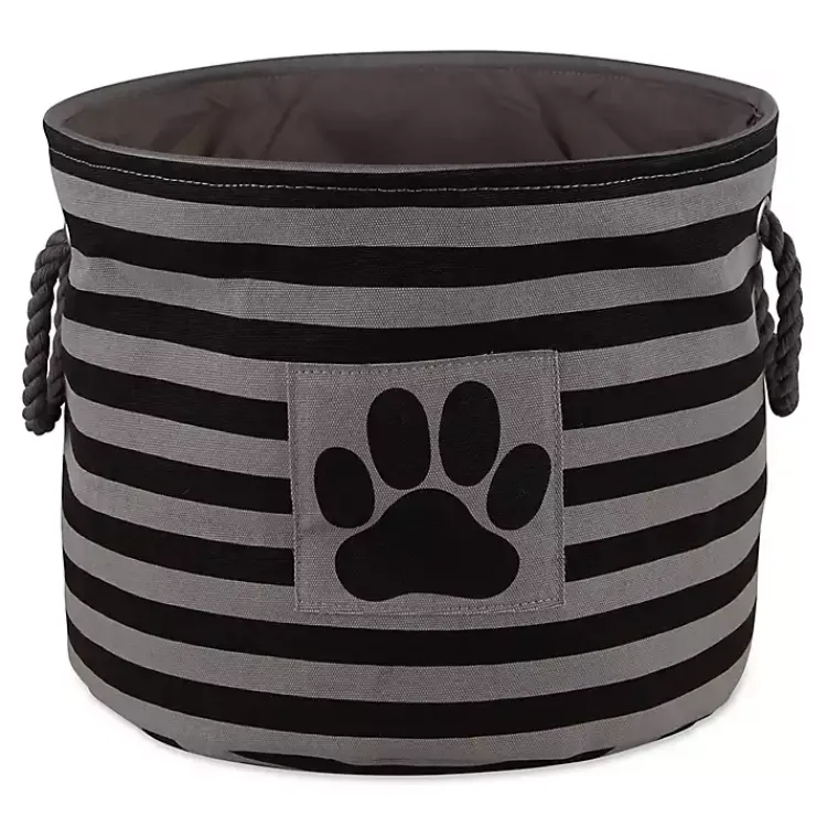Clearance Large Black Paw Patch Stripe Round Pet Basket Baskets & Boxes