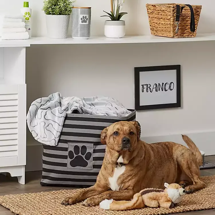 Online Large Black Paw Print Striped Pet Basket Baskets & Boxes