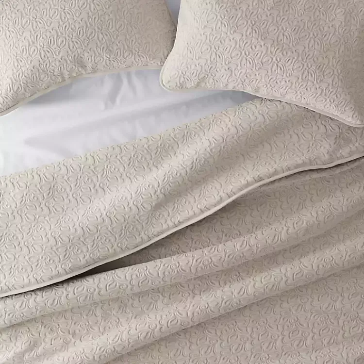 Kirklands Home Quilts|Latte Floral Stitch 3-pc. Queen Quilt Set Tan