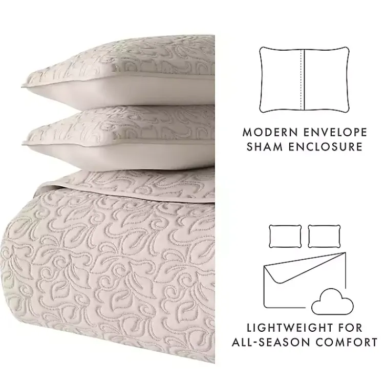 Kirklands Home Quilts|Latte Floral Stitch 3-pc. Queen Quilt Set Tan