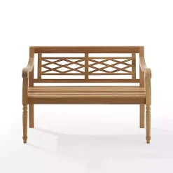 Kirklands Home Outdoor Seating|Lattice Teakwood Slatted Outdoor Bench Tan