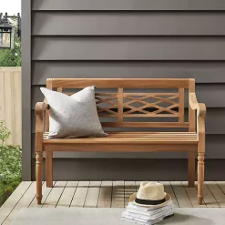 Kirklands Home Outdoor Seating|Lattice Teakwood Slatted Outdoor Bench Tan
