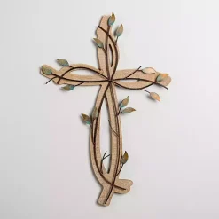 Kirklands Home Wall Plaques|Leafy Cross Wood and Metal Wall Plaque Brown