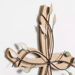 Kirklands Home Wall Plaques|Leafy Cross Wood and Metal Wall Plaque Brown
