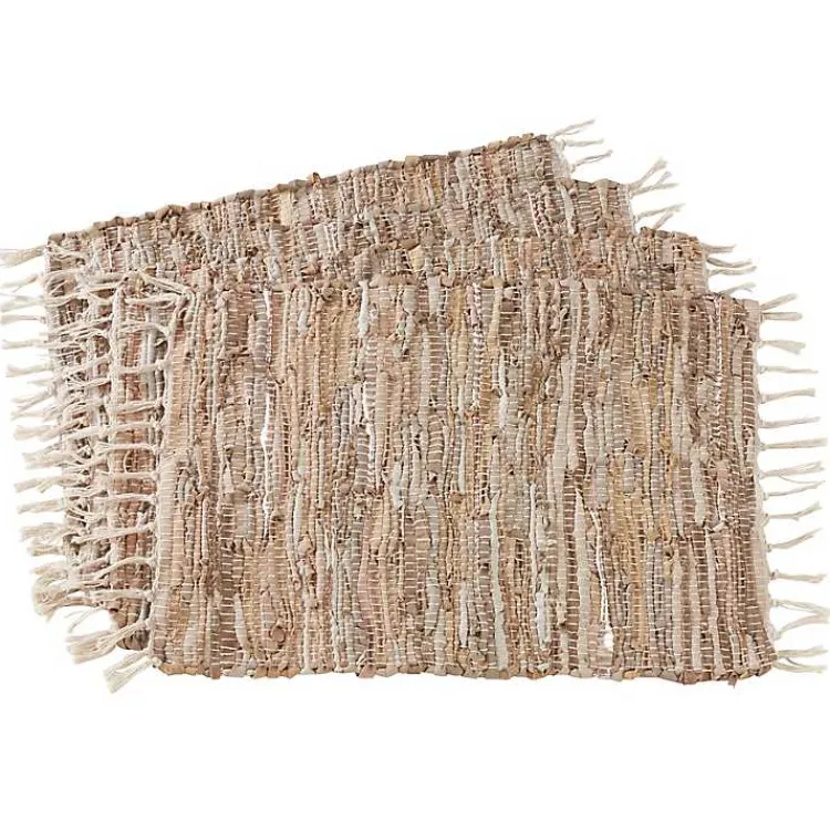 Kirklands Home Table Linens|Leather and Cotton Chindi Placemats, Set of 4 Tan