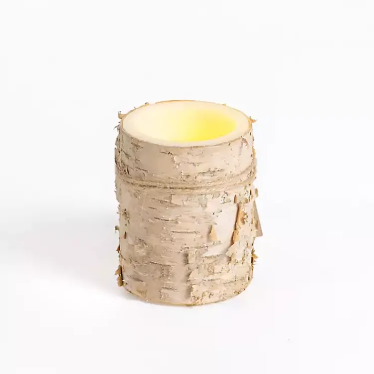 Outlet LED Birch Tree Bark Pillar Candle, 3x4 Flameless Candles