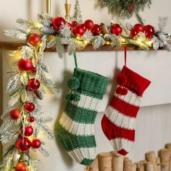 New LED Flocked Red Ornament Christmas Garland Arrangements & Greenery