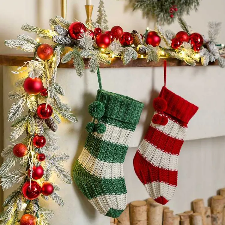 New LED Flocked Red Ornament Christmas Garland Arrangements & Greenery