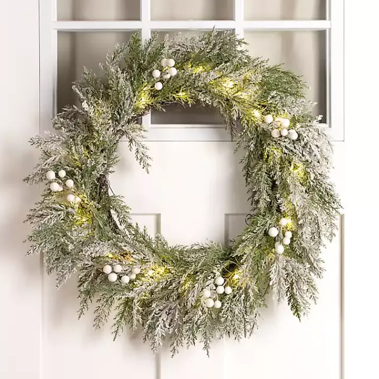 Best LED Frosted White Berry Cedar Christmas Wreath Wreaths