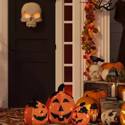 Outlet LED Jack O Lanterns Outdoor Decor, Set of 3 Halloween