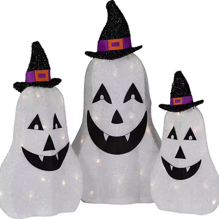Sale LED Outdoor Jack O Lantern Ghost Trio, Set of 3 Halloween