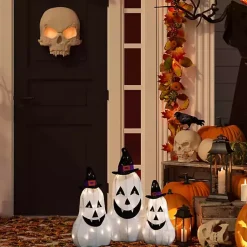Sale LED Outdoor Jack O Lantern Ghost Trio, Set of 3 Halloween