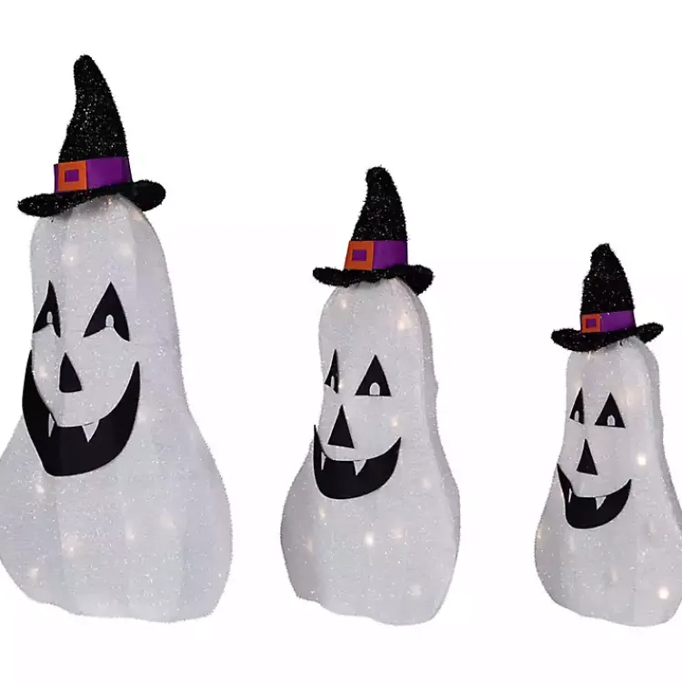 Sale LED Outdoor Jack O Lantern Ghost Trio, Set of 3 Halloween