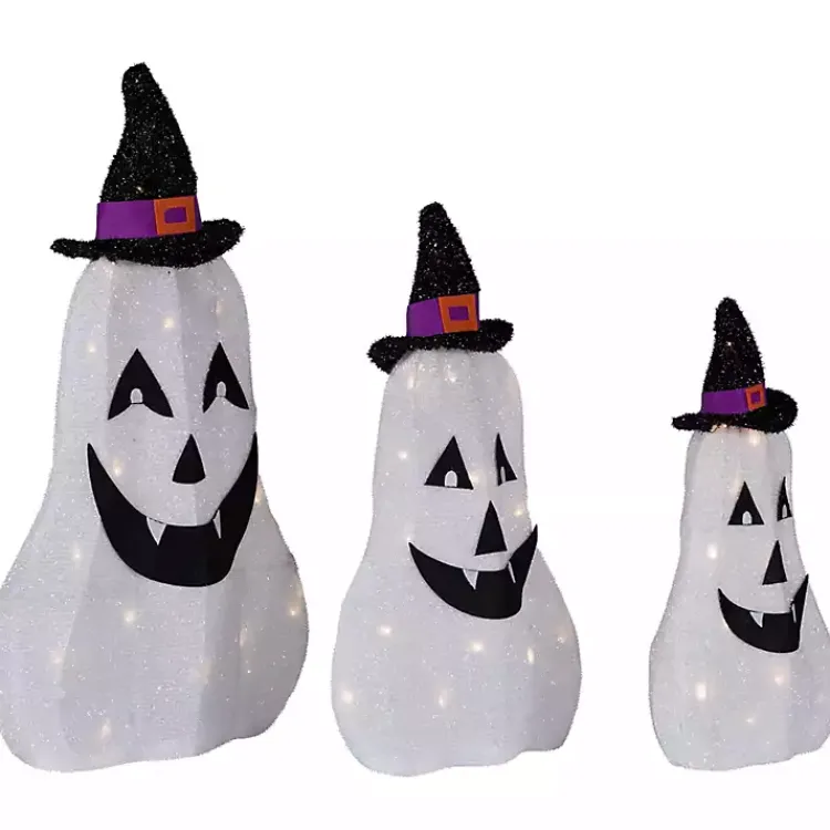 Sale LED Outdoor Jack O Lantern Ghost Trio, Set of 3 Halloween