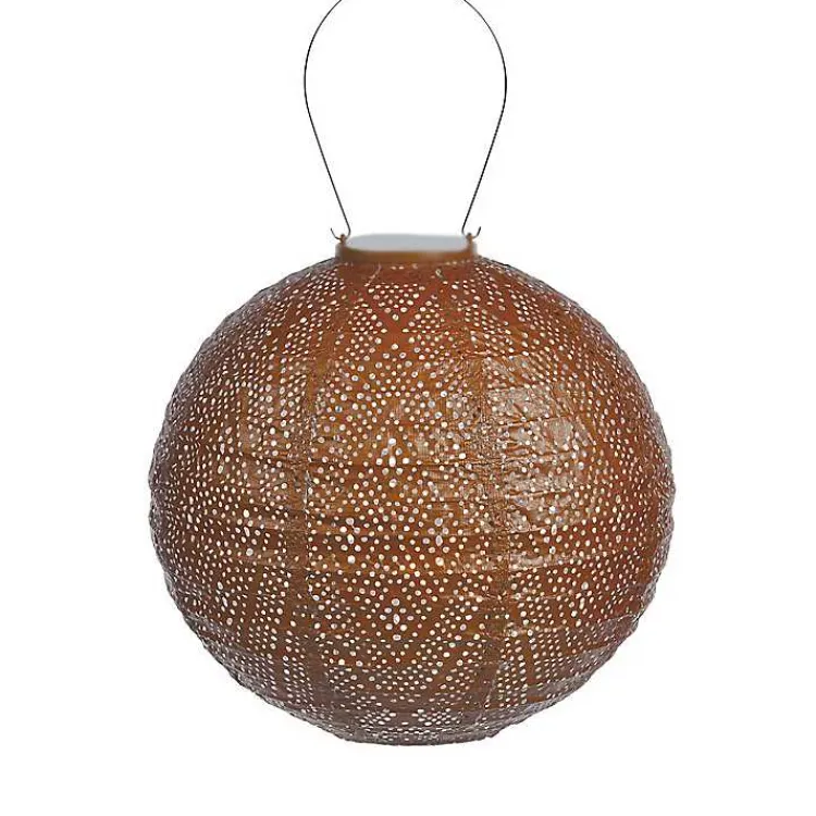 Kirklands Home Outdoor Lighting|LED Round Copper Outdoor Hanging Lantern Orange