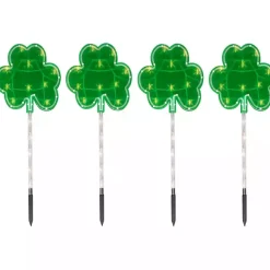 LED Shamrock Outdoor Lawn Stakes, Set of 4 St Patricks Day Decorations