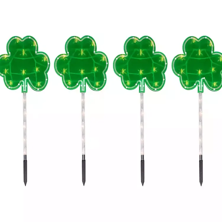 LED Shamrock Outdoor Lawn Stakes, Set of 4 St Patricks Day Decorations