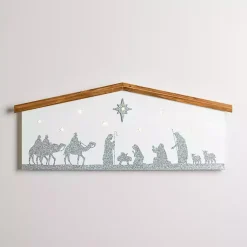 New LED Silver Glitter Nativity Wall Plaque Christmas Art & Wall Decor