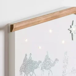 New LED Silver Glitter Nativity Wall Plaque Christmas Art & Wall Decor