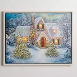Online LED Snowy Christmas House Canvas Art Print Christmas Art & Wall Decor