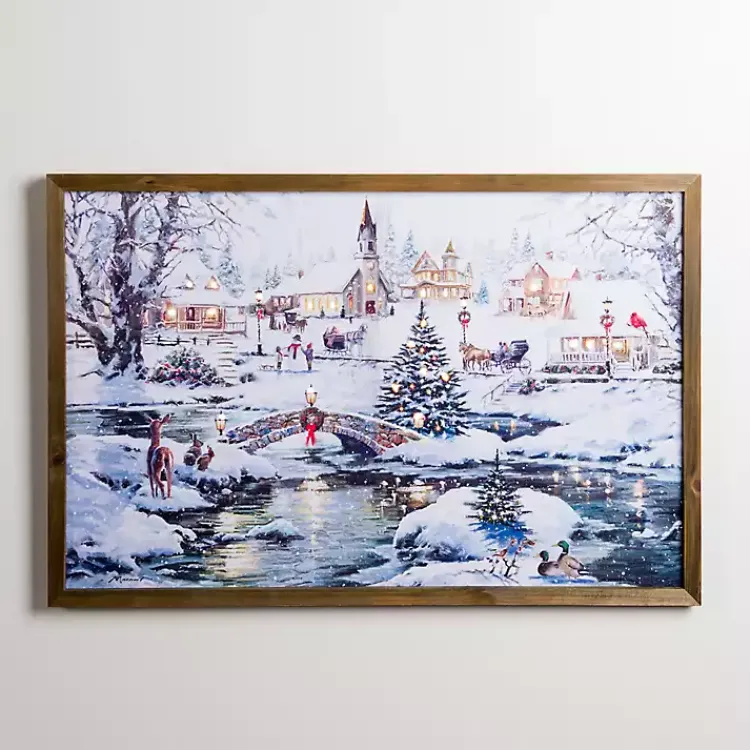 Discount LED Snowy Village Scene Canvas Art Print Christmas Art & Wall Decor