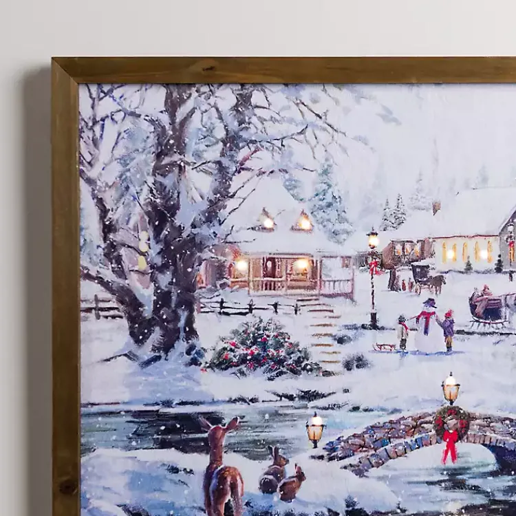 Discount LED Snowy Village Scene Canvas Art Print Christmas Art & Wall Decor