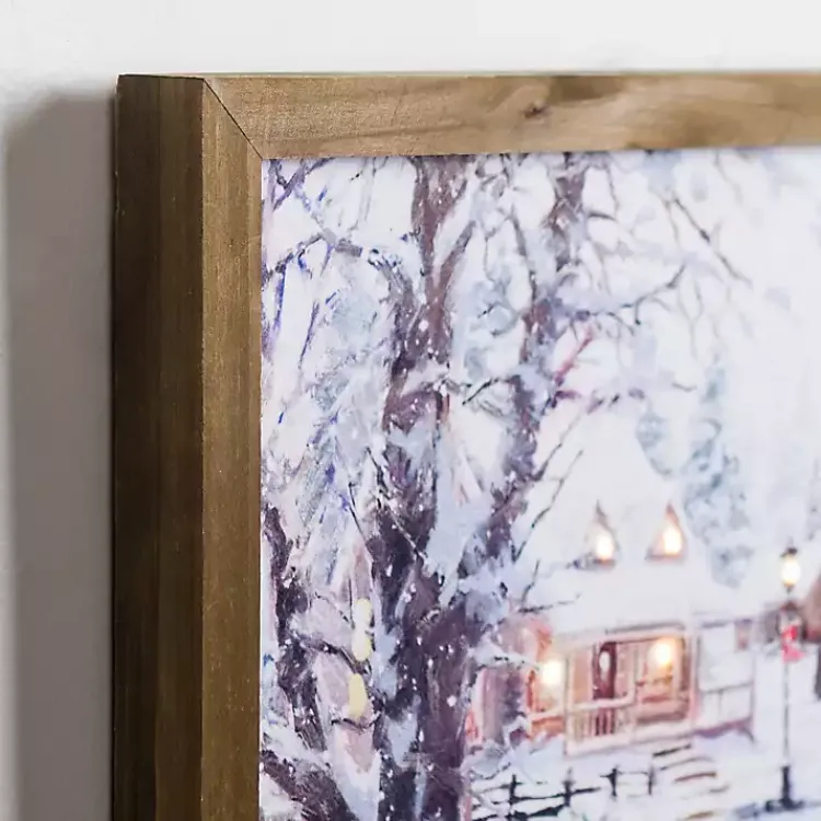 Discount LED Snowy Village Scene Canvas Art Print Christmas Art & Wall Decor