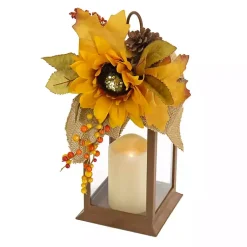 New LED Sunflower and Burlap Bow Lantern Fall