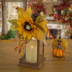 New LED Sunflower and Burlap Bow Lantern Fall